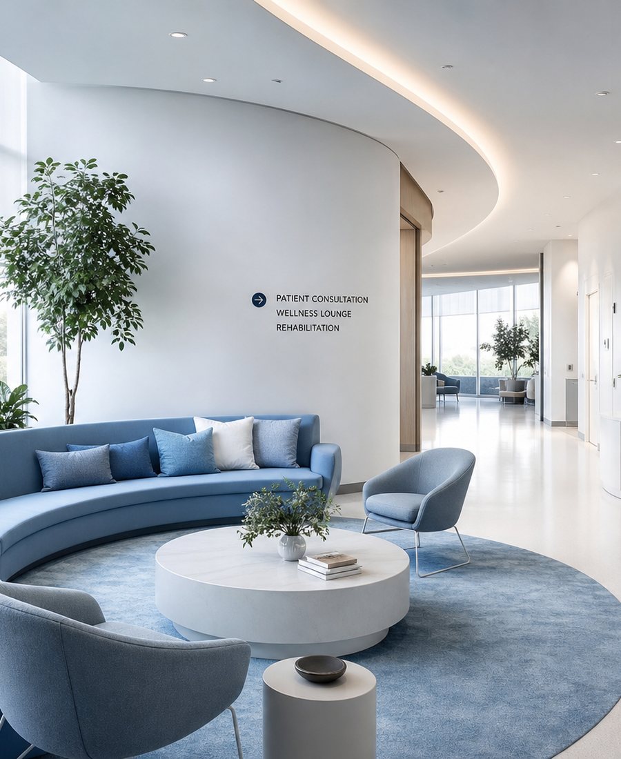 Bright modern hospital consultation lounge
