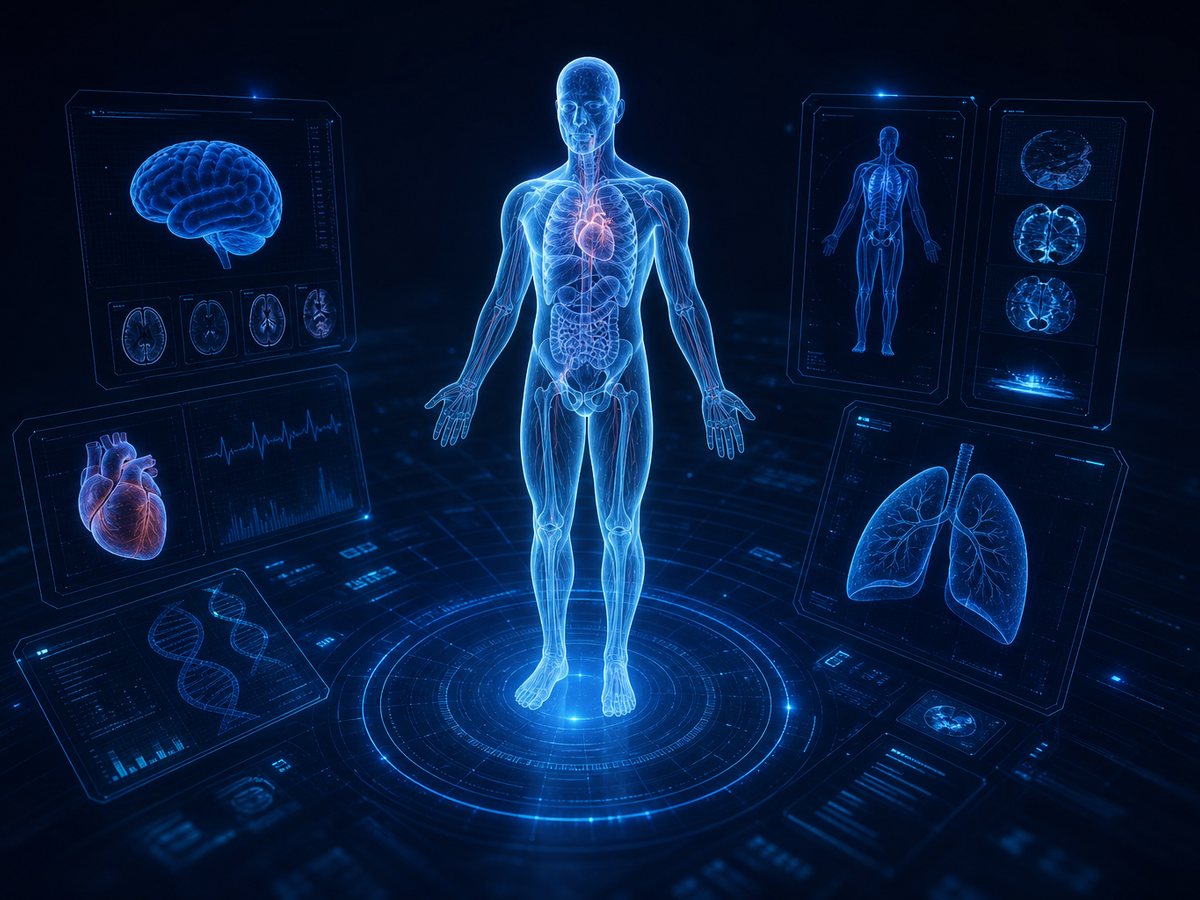 Holographic diagnostic interface visualising a scan